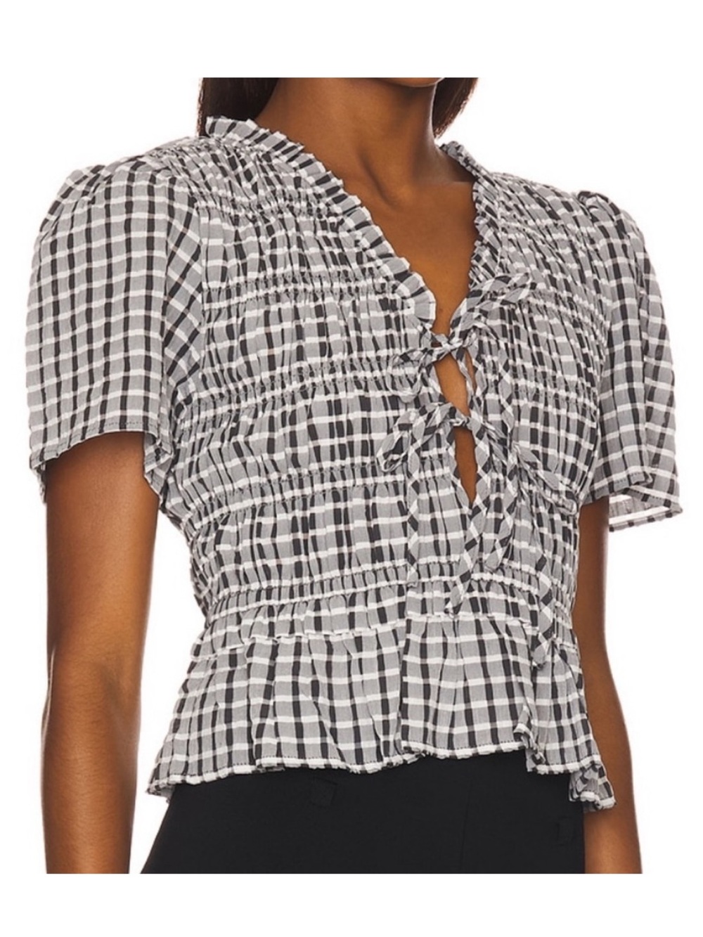 NWT Rails Portia Top Ash Seersucker gray black white